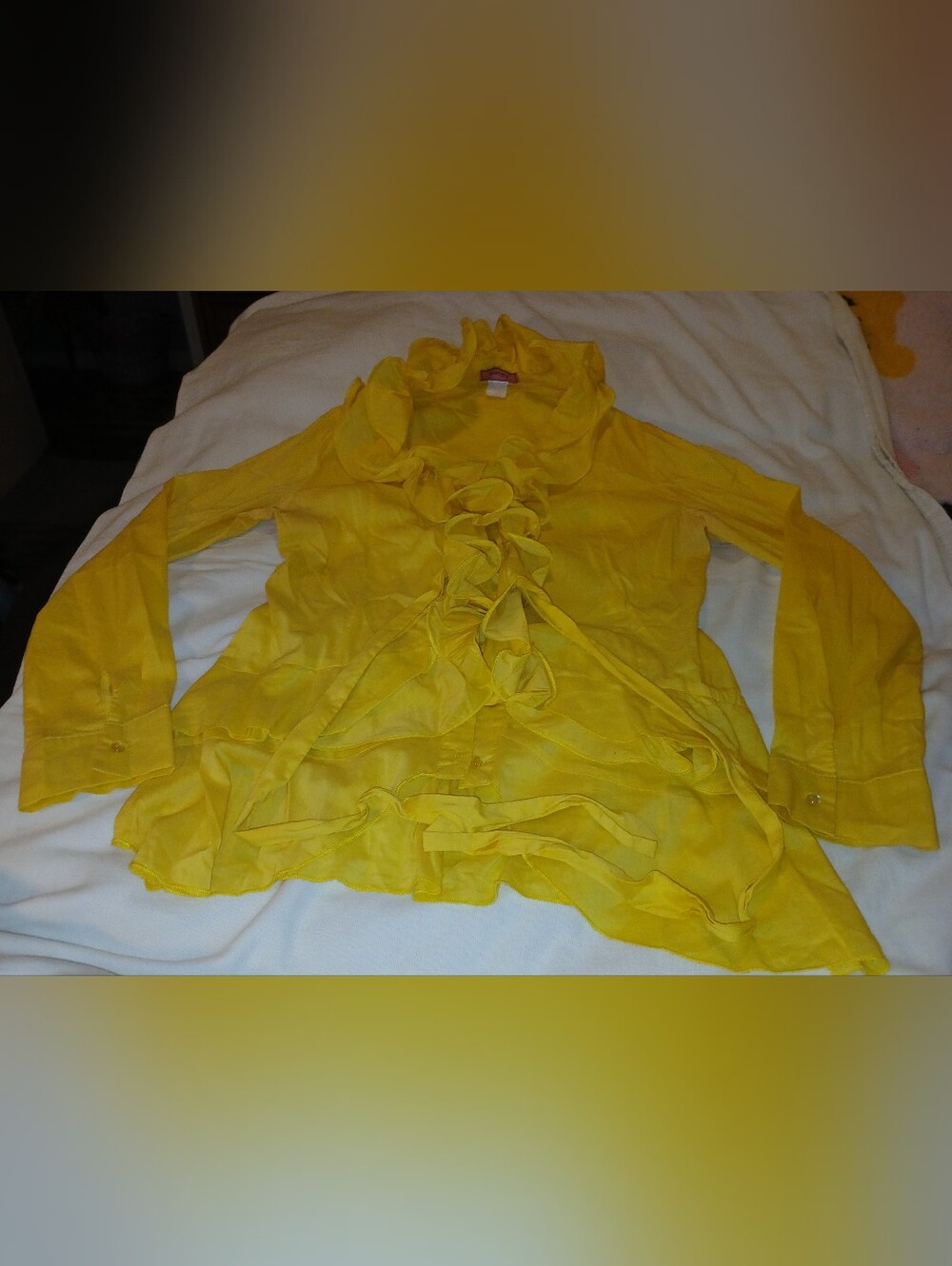 Pre-loved Women's San Joy Yellow Ruffle-Front Blouse.